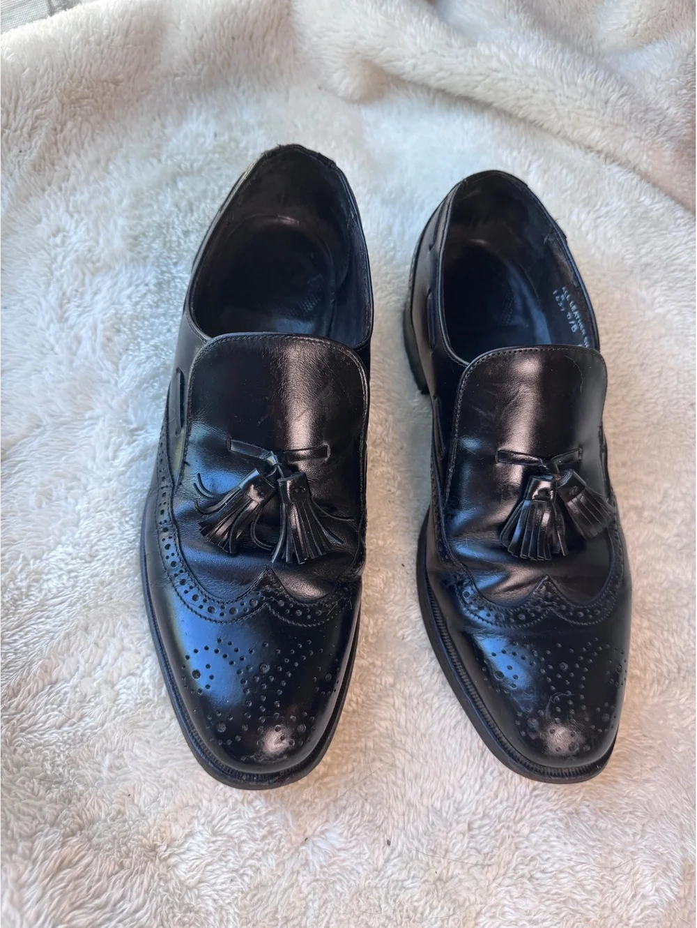 Vintage Stafford Comfort Plus Black Leather Wingtip Tassel Loafers -Men's Size 8